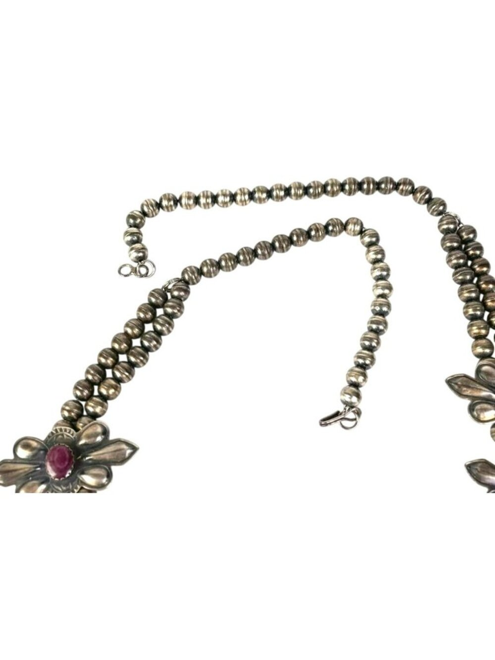 Navajo Squash Blossom Necklace Purple Spiny Oyster Sterling Robert Johnson SIGNE - Picture 7 of 11